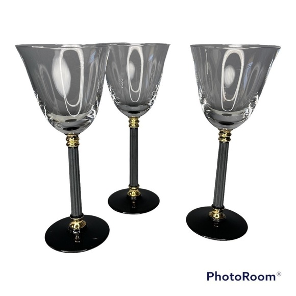 Set of 3 classy vintage aperitif/ digestive bar glassware with black stem gold - Picture 1 of 5